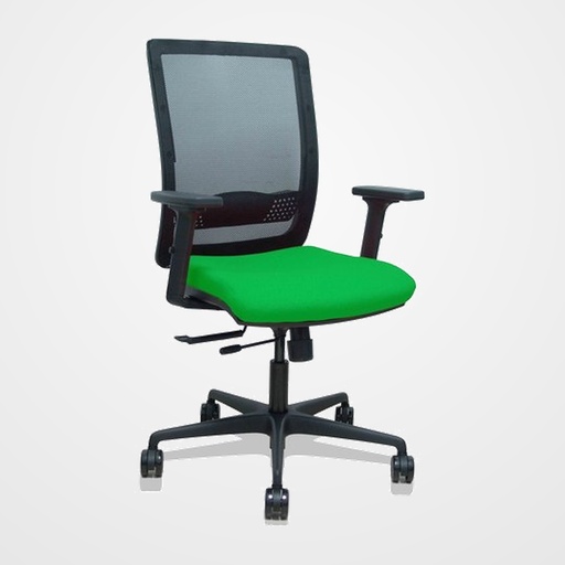SILLA PIQUERAS Y CRESPO HACHES BRAZOS 2D REGULABLES MECANISMO SINCRO con TRASLACK APOYO LUMBAR RESPALDO MALLA NEGRA Y ASIENTO TAPIZADO BALI VERDE