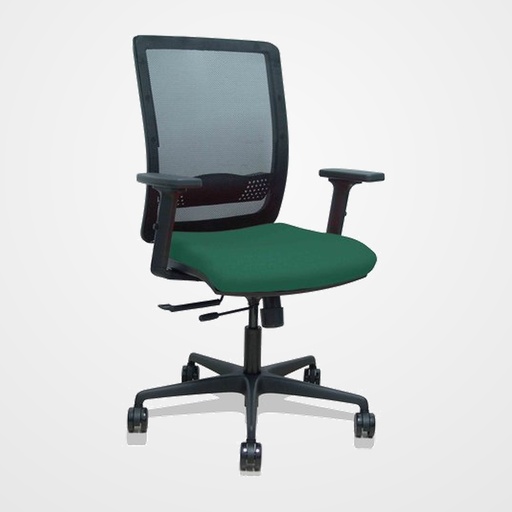 SILLA PIQUERAS Y CRESPO HACHES BRAZOS 2D REGULABLES MECANISMO SINCRO con TRASLACK APOYO LUMBAR RESPALDO MALLA NEGRA Y ASIENTO TAPIZADO BALI VERDE BOTELLA