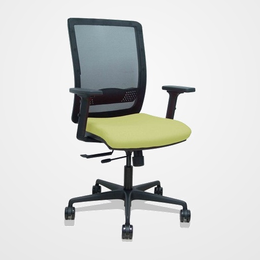 SILLA PIQUERAS Y CRESPO HACHES BRAZOS 2D REGULABLES MECANISMO SINCRO con TRASLACK APOYO LUMBAR RESPALDO MALLA NEGRA Y ASIENTO TAPIZADO BALI VERDE OLIVA