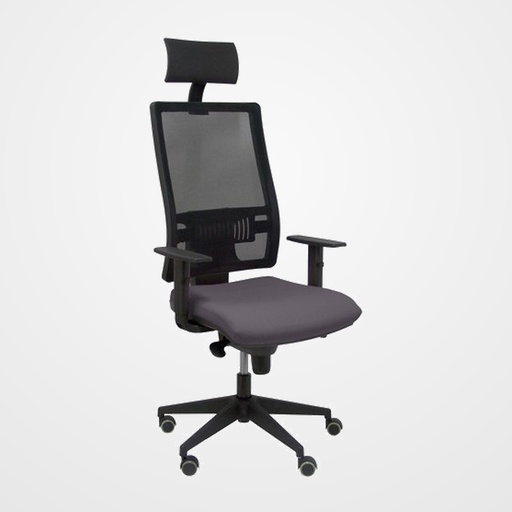 SILLA PIQUERAS Y CRESPO HORNA BRAZOS REGULABLES CABECERO INCLUIDO MECANISMO SINCRO APOYO LUMBAR RESPALDO MALLA TRANSPIRABLE Y ASIENTO TAPIZADO BALI GRIS OSCURO