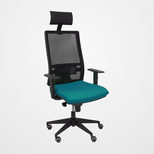 SILLA PIQUERAS Y CRESPO HORNA BRAZOS REGULABLES CABECERO INCLUIDO MECANISMO SINCRO APOYO LUMBAR RESPALDO MALLA TRANSPIRABLE Y ASIENTO TAPIZADO BALI VERDE PETROLEO