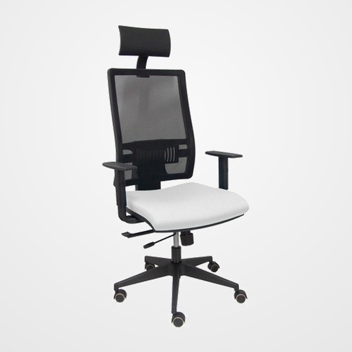 SILLA PIQUERAS Y CRESPO HORNA BRAZOS REGULABLES CABECERO INCLUIDO MECANISMO TRASLACK APOYO LUMBAR RESPALDO MALLA TRANSPIRABLE Y ASIENTO TAPIZADO BALI BLANCO