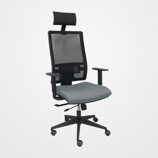 SILLA PIQUERAS Y CRESPO HORNA BRAZOS REGULABLES CABECERO INCLUIDO MECANISMO TRASLACK APOYO LUMBAR RESPALDO MALLA TRANSPIRABLE Y ASIENTO TAPIZADO BALI GRIS