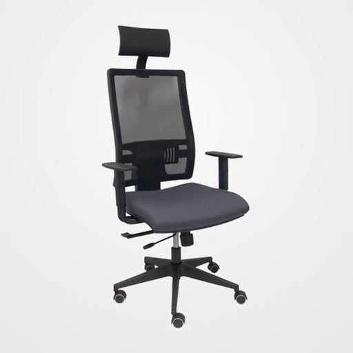 SILLA PIQUERAS Y CRESPO HORNA BRAZOS REGULABLES CABECERO INCLUIDO MECANISMO TRASLACK APOYO LUMBAR RESPALDO MALLA TRANSPIRABLE Y ASIENTO TAPIZADO BALI GRIS OSCURO