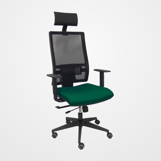 SILLA PIQUERAS Y CRESPO HORNA BRAZOS REGULABLES CABECERO INCLUIDO MECANISMO TRASLACK APOYO LUMBAR RESPALDO MALLA TRANSPIRABLE Y ASIENTO TAPIZADO BALI VERDE BOTELLA