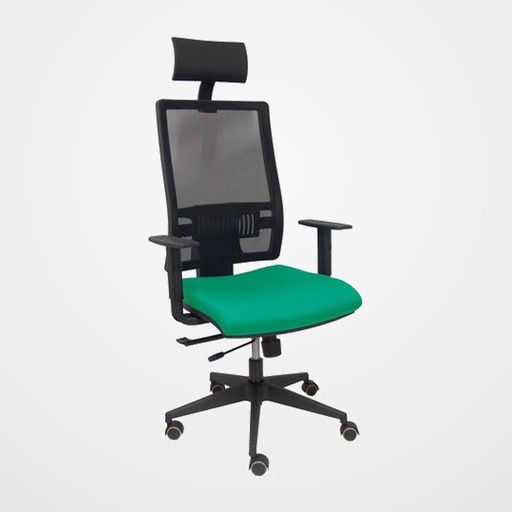SILLA PIQUERAS Y CRESPO HORNA BRAZOS REGULABLES CABECERO INCLUIDO MECANISMO TRASLACK APOYO LUMBAR RESPALDO MALLA TRANSPIRABLE Y ASIENTO TAPIZADO BALI VERDE ESMERALDA