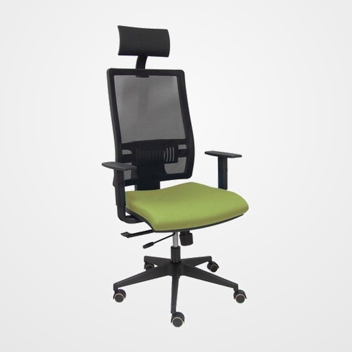 SILLA PIQUERAS Y CRESPO HORNA BRAZOS REGULABLES CABECERO INCLUIDO MECANISMO TRASLACK APOYO LUMBAR RESPALDO MALLA TRANSPIRABLE Y ASIENTO TAPIZADO BALI VERDE OLIVA