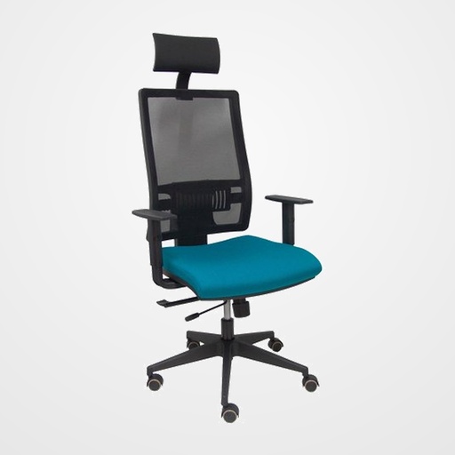 SILLA PIQUERAS Y CRESPO HORNA BRAZOS REGULABLES CABECERO INCLUIDO MECANISMO TRASLACK APOYO LUMBAR RESPALDO MALLA TRANSPIRABLE Y ASIENTO TAPIZADO BALI VERDE PETROLEO