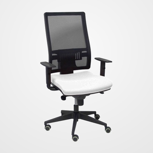 SILLA PIQUERAS Y CRESPO HORNA BRAZOS REGULABLES MECANISMO SINCRO ALTURA Y APOYO LUMBAR REGULABLE RUEDA PARQUET RESPALDO MALLA NEGRA TRANSPIRABLE Y ASIENTO TAPIZADO BALI BLANCO