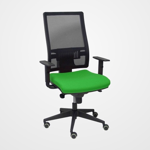 SILLA PIQUERAS Y CRESPO HORNA BRAZOS REGULABLES MECANISMO SINCRO ALTURA Y APOYO LUMBAR REGULABLE RUEDA PARQUET RESPALDO MALLA NEGRA TRANSPIRABLE Y ASIENTO TAPIZADO BALI VERDE