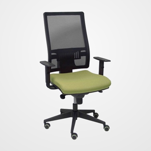 SILLA PIQUERAS Y CRESPO HORNA BRAZOS REGULABLES MECANISMO SINCRO ALTURA Y APOYO LUMBAR REGULABLE RUEDA PARQUET RESPALDO MALLA NEGRA TRANSPIRABLE Y ASIENTO TAPIZADO BALI VERDE OLIVA