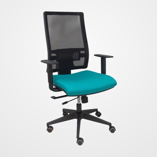 SILLA PIQUERAS Y CRESPO HORNA BRAZOS REGULABLES MECANISMO TRASLACK ALTURA Y APOYO LUMBAR REGULABLE RUEDA PARQUET RESPALDO MALLA NEGRA TRANSPIRABLE Y ASIENTO TAPIZADO BALI TURQUESA