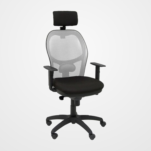 SILLA PIQUERAS Y CRESPO JORQUERA BRAZOS Y CABECERO REGULABLES MECANISMO SINCRO RUEDAS NYLON RESPALDO DE MALLA GRIS Y ASIENTO TAPIZADO BALI NEGRO