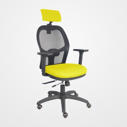 SILLA PIQUERAS Y CRESPO JORQUERA BRAZOS 3D Y CABECERO REGULABLES MECANISMO SINCRO CON TRASLACK RUEDAS PARQUET RESPALDO DE MALLA NEGRA Y ASIENTO TAPIZADO BALI AMARILLO