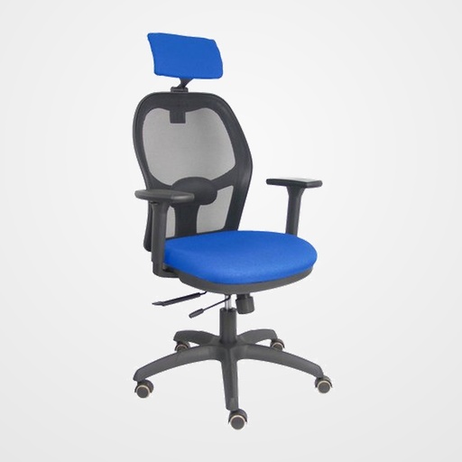 SILLA PIQUERAS Y CRESPO JORQUERA BRAZOS 3D Y CABECERO REGULABLES MECANISMO SINCRO CON TRASLACK RUEDAS PARQUET RESPALDO DE MALLA NEGRA Y ASIENTO TAPIZADO BALI AZUL