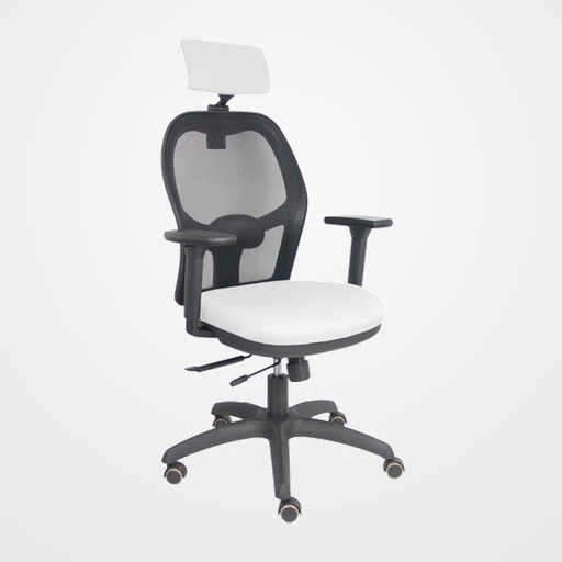 SILLA PIQUERAS Y CRESPO JORQUERA BRAZOS 3D Y CABECERO REGULABLES MECANISMO SINCRO CON TRASLACK RUEDAS PARQUET RESPALDO DE MALLA NEGRA Y ASIENTO TAPIZADO BALI BLANCO