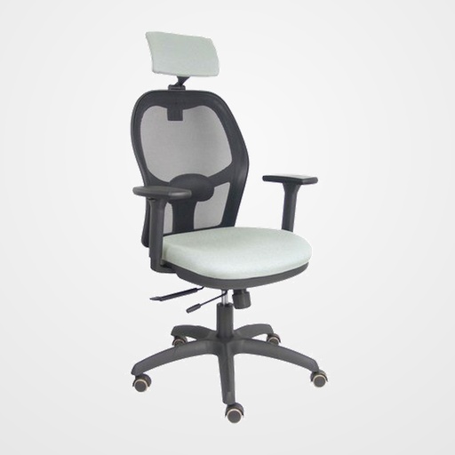 SILLA PIQUERAS Y CRESPO JORQUERA BRAZOS 3D Y CABECERO REGULABLES MECANISMO SINCRO CON TRASLACK RUEDAS PARQUET RESPALDO DE MALLA NEGRA Y ASIENTO TAPIZADO BALI GRIS CLARO