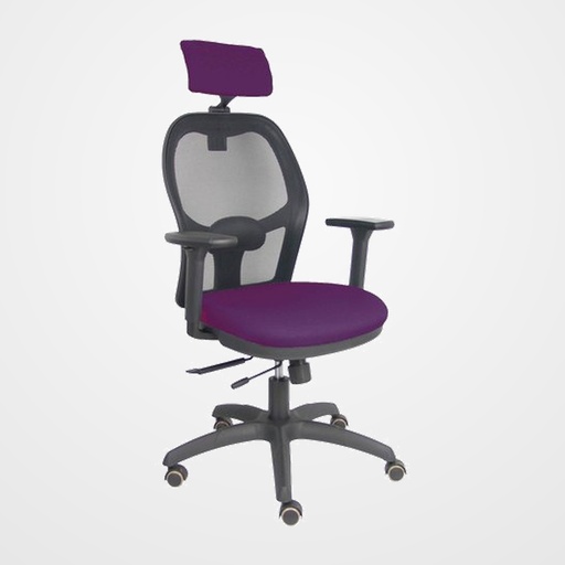 SILLA PIQUERAS Y CRESPO JORQUERA BRAZOS 3D Y CABECERO REGULABLES MECANISMO SINCRO CON TRASLACK RUEDAS PARQUET RESPALDO DE MALLA NEGRA Y ASIENTO TAPIZADO BALI MORADO