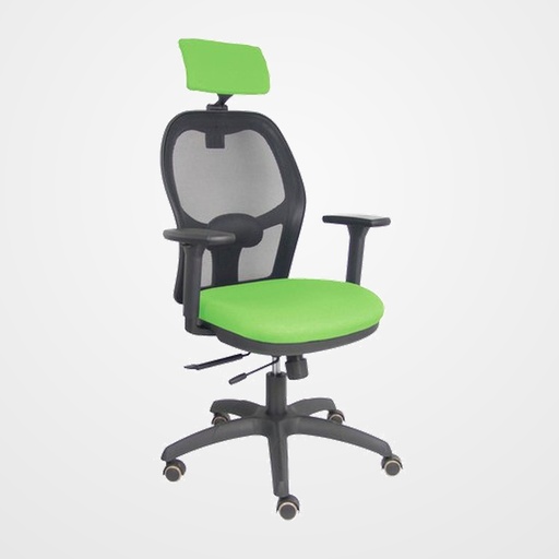 SILLA PIQUERAS Y CRESPO JORQUERA BRAZOS 3D Y CABECERO REGULABLES MECANISMO SINCRO CON TRASLACK RUEDAS PARQUET RESPALDO DE MALLA NEGRA Y ASIENTO TAPIZADO BALI PISTACHO