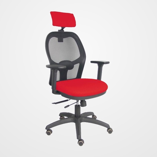 SILLA PIQUERAS Y CRESPO JORQUERA BRAZOS 3D Y CABECERO REGULABLES MECANISMO SINCRO CON TRASLACK RUEDAS PARQUET RESPALDO DE MALLA NEGRA Y ASIENTO TAPIZADO BALI ROJO
