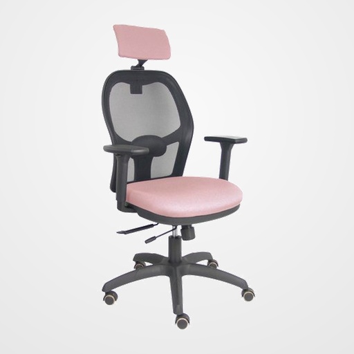 SILLA PIQUERAS Y CRESPO JORQUERA BRAZOS 3D Y CABECERO REGULABLES MECANISMO SINCRO CON TRASLACK RUEDAS PARQUET RESPALDO DE MALLA NEGRA Y ASIENTO TAPIZADO BALI ROSA