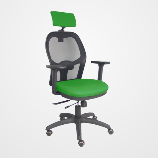 SILLA PIQUERAS Y CRESPO JORQUERA BRAZOS 3D Y CABECERO REGULABLES MECANISMO SINCRO CON TRASLACK RUEDAS PARQUET RESPALDO DE MALLA NEGRA Y ASIENTO TAPIZADO BALI VERDE