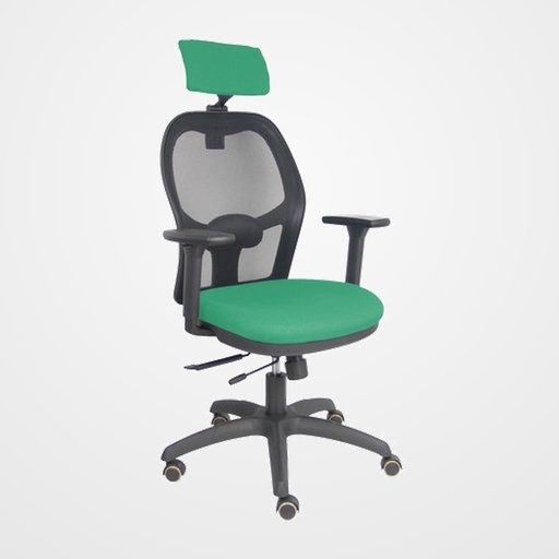 SILLA PIQUERAS Y CRESPO JORQUERA BRAZOS 3D Y CABECERO REGULABLES MECANISMO SINCRO CON TRASLACK RUEDAS PARQUET RESPALDO DE MALLA NEGRA Y ASIENTO TAPIZADO BALI VERDE ESMERALDA