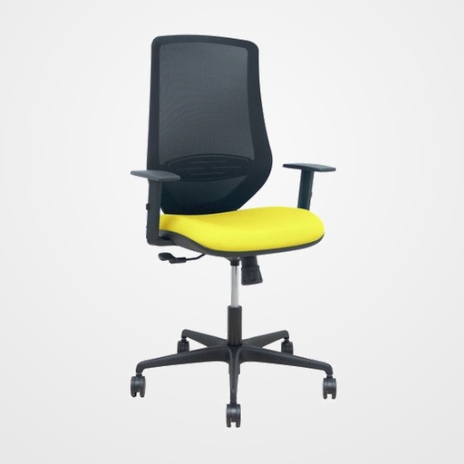 SILLA PIQUERAS Y CRESPO MARDOS BRAZOS REGULABLES ERGONOMICA MECANISMO BASCULANTE RESPALDO MALLA NEGRA ASIENTO TAPIZADO BALI AMARILLO