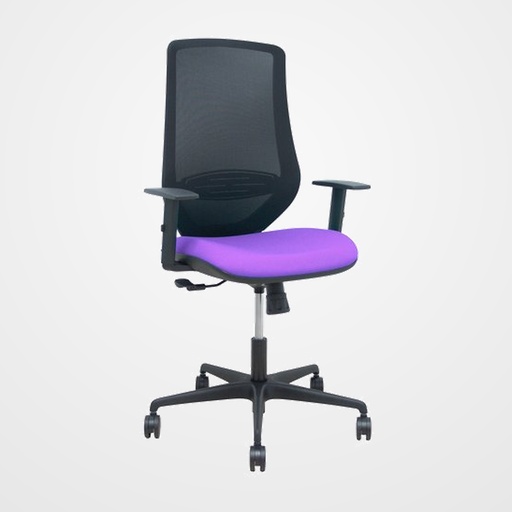 SILLA PIQUERAS Y CRESPO MARDOS BRAZOS REGULABLES ERGONOMICA MECANISMO BASCULANTE RESPALDO MALLA NEGRA ASIENTO TAPIZADO BALI LILA