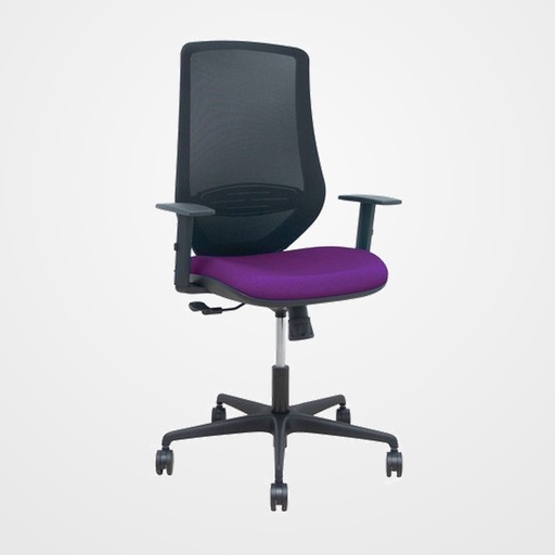 SILLA PIQUERAS Y CRESPO MARDOS BRAZOS REGULABLES ERGONOMICA MECANISMO BASCULANTE RESPALDO MALLA NEGRA ASIENTO TAPIZADO BALI MORADO