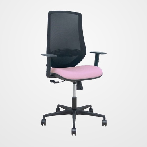 SILLA PIQUERAS Y CRESPO MARDOS BRAZOS REGULABLES ERGONOMICA MECANISMO BASCULANTE RESPALDO MALLA NEGRA ASIENTO TAPIZADO BALI ROSA
