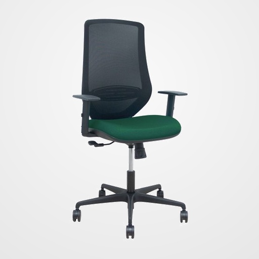SILLA PIQUERAS Y CRESPO MARDOS BRAZOS REGULABLES ERGONOMICA MECANISMO BASCULANTE RESPALDO MALLA NEGRA ASIENTO TAPIZADO BALI VERDE BOTELLA