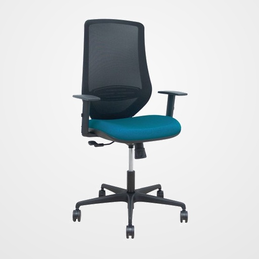 SILLA PIQUERAS Y CRESPO MARDOS BRAZOS REGULABLES ERGONOMICA MECANISMO BASCULANTE RESPALDO MALLA NEGRA ASIENTO TAPIZADO BALI VERDE PETROLEO