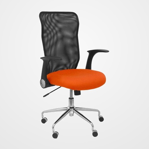 SILLA PIQUERAS Y CRESPO MINAYA BRAZOS RETRACTILES MECANISMO BASCULANTE ERGONOMICA RESPALDO MALLA TRANSPIRABLE NEGRA ASIENTO TAPIZADO BALI NARANJA OSCURO