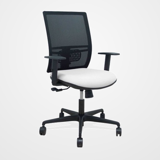 SILLA PIQUERAS Y CRESPO YUNQUERA BRAZOS REGULABLE ERGONOMICA MECANISMO SINCRO RESPALDO MALLA NEGRA ASIENTO TAPIZADO BALI BLANCO