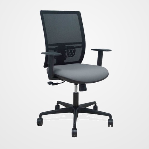 SILLA PIQUERAS Y CRESPO YUNQUERA BRAZOS REGULABLE ERGONOMICA MECANISMO SINCRO RESPALDO MALLA NEGRA ASIENTO TAPIZADO BALI GRIS