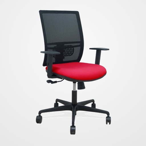 SILLA PIQUERAS Y CRESPO YUNQUERA BRAZOS REGULABLE ERGONOMICA MECANISMO SINCRO RESPALDO MALLA NEGRA ASIENTO TAPIZADO BALI ROJO