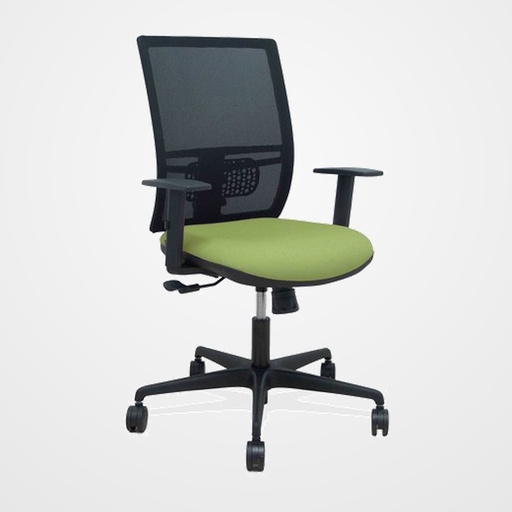 SILLA PIQUERAS Y CRESPO YUNQUERA BRAZOS REGULABLE ERGONOMICA MECANISMO SINCRO RESPALDO MALLA NEGRA ASIENTO TAPIZADO BALI VERDE OLIVA