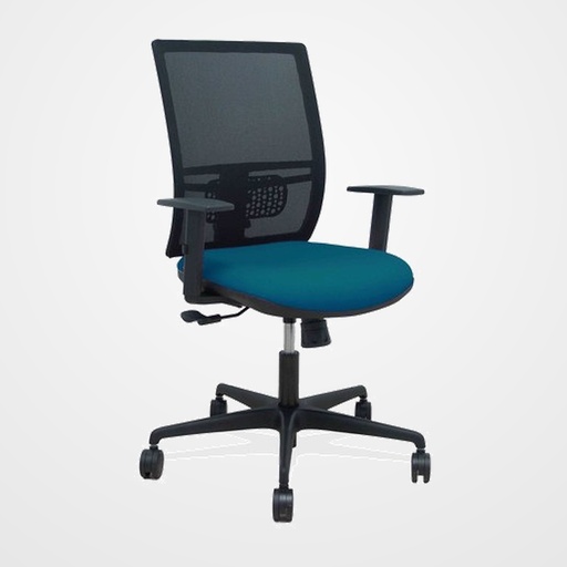 SILLA PIQUERAS Y CRESPO YUNQUERA BRAZOS REGULABLE ERGONOMICA MECANISMO SINCRO RESPALDO MALLA NEGRA ASIENTO TAPIZADO BALI VERDE PETROLEO