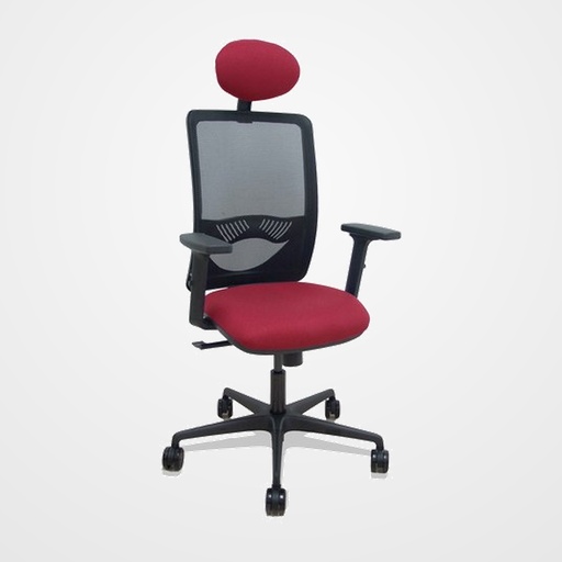 SILLA PIQUERAS Y CRESPO ZULEMA BRAZOS 2D Y APOYO LUMBAR REGULABLES CABECERO FIJO MECANISMO SINCRO RUEDAS NYLON de 65 RESPALDO DE MALLA NEGRA Y ASIENTO TAPIZADO BALI GRANATE