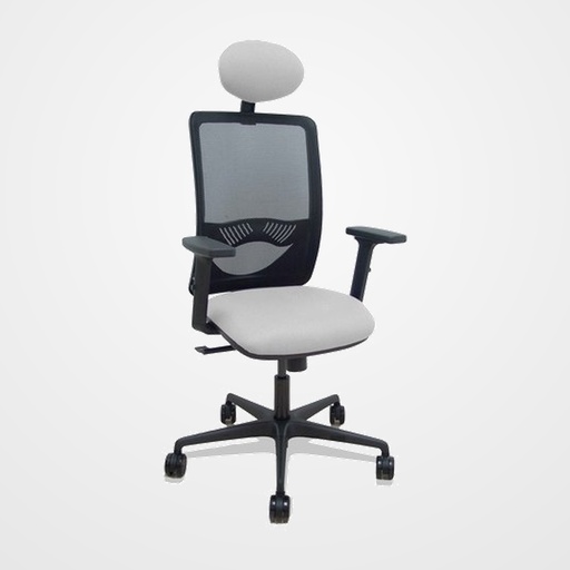 SILLA PIQUERAS Y CRESPO ZULEMA BRAZOS 2D Y APOYO LUMBAR REGULABLES CABECERO FIJO MECANISMO SINCRO RUEDAS NYLON de 65 RESPALDO DE MALLA NEGRA Y ASIENTO TAPIZADO BALI GRIS CLARO