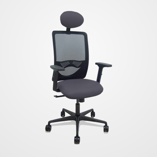 SILLA PIQUERAS Y CRESPO ZULEMA BRAZOS 2D Y APOYO LUMBAR REGULABLES CABECERO FIJO MECANISMO SINCRO RUEDAS NYLON de 65 RESPALDO DE MALLA NEGRA Y ASIENTO TAPIZADO BALI GRIS OSCURO