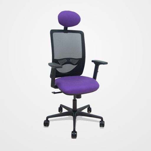 SILLA PIQUERAS Y CRESPO ZULEMA BRAZOS 2D Y APOYO LUMBAR REGULABLES CABECERO FIJO MECANISMO SINCRO RUEDAS NYLON de 65 RESPALDO DE MALLA NEGRA Y ASIENTO TAPIZADO BALI LILA