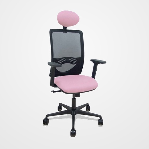 SILLA PIQUERAS Y CRESPO ZULEMA BRAZOS 2D Y APOYO LUMBAR REGULABLES CABECERO FIJO MECANISMO SINCRO RUEDAS NYLON de 65 RESPALDO DE MALLA NEGRA Y ASIENTO TAPIZADO BALI ROSA