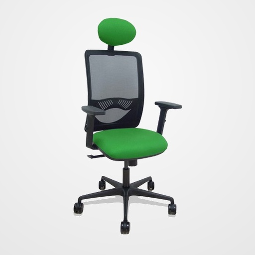 SILLA PIQUERAS Y CRESPO ZULEMA BRAZOS 2D Y APOYO LUMBAR REGULABLES CABECERO FIJO MECANISMO SINCRO RUEDAS NYLON de 65 RESPALDO DE MALLA NEGRA Y ASIENTO TAPIZADO BALI VERDE