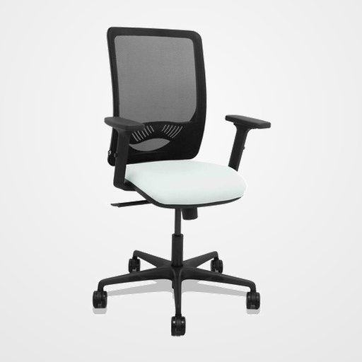 SILLA PIQUERAS Y CRESPO ZULEMA BRAZOS 2D Y APOYO LUMBAR REGULABLES MECANISMO SINCRO RUEDAS NYLON de 65 RESPALDO DE MALLA NEGRA Y ASIENTO TAPIZADO BALI BLANCO