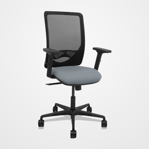 SILLA PIQUERAS Y CRESPO ZULEMA BRAZOS 2D Y APOYO LUMBAR REGULABLES MECANISMO SINCRO RUEDAS NYLON de 65 RESPALDO DE MALLA NEGRA Y ASIENTO TAPIZADO BALI GRIS