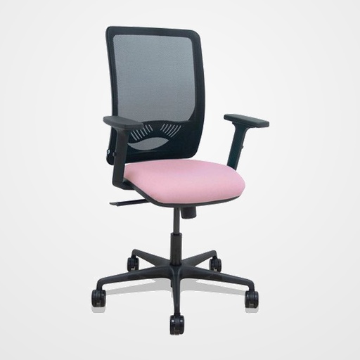 SILLA PIQUERAS Y CRESPO ZULEMA BRAZOS 2D Y APOYO LUMBAR REGULABLES MECANISMO SINCRO RUEDAS NYLON de 65 RESPALDO DE MALLA NEGRA Y ASIENTO TAPIZADO BALI ROSA