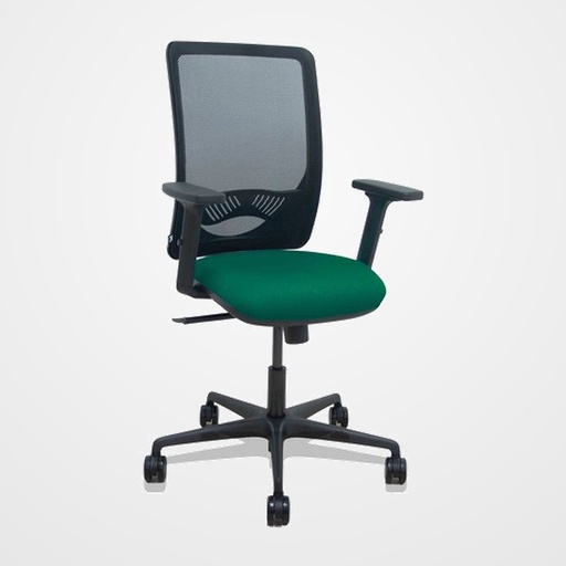 SILLA PIQUERAS Y CRESPO ZULEMA BRAZOS 2D Y APOYO LUMBAR REGULABLES MECANISMO SINCRO RUEDAS NYLON de 65 RESPALDO DE MALLA NEGRA Y ASIENTO TAPIZADO BALI VERDE BOTELLA