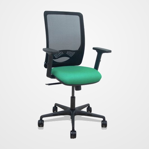 SILLA PIQUERAS Y CRESPO ZULEMA BRAZOS 2D Y APOYO LUMBAR REGULABLES MECANISMO SINCRO RUEDAS NYLON de 65 RESPALDO DE MALLA NEGRA Y ASIENTO TAPIZADO BALI VERDE ESMERALDA